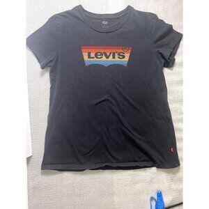 Girls Levi’s T-shirt size Large Black Multi-colored Logo‎ Red Tab